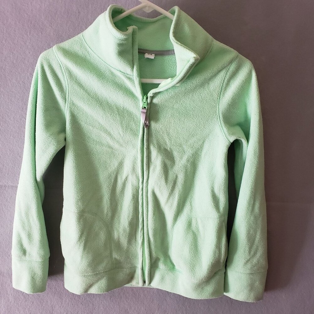 Old Navy Youth Girls Fleece Jacket Light Green Size Large 10 12 Full Zip Up Cozy